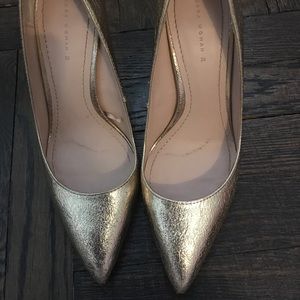 Gold leather pointed toe stiletto heels